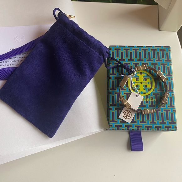 Tory Burch Serif T Stackable Croc Embossed Bracelet Brown  Leather S/M - Picture 2 of 3